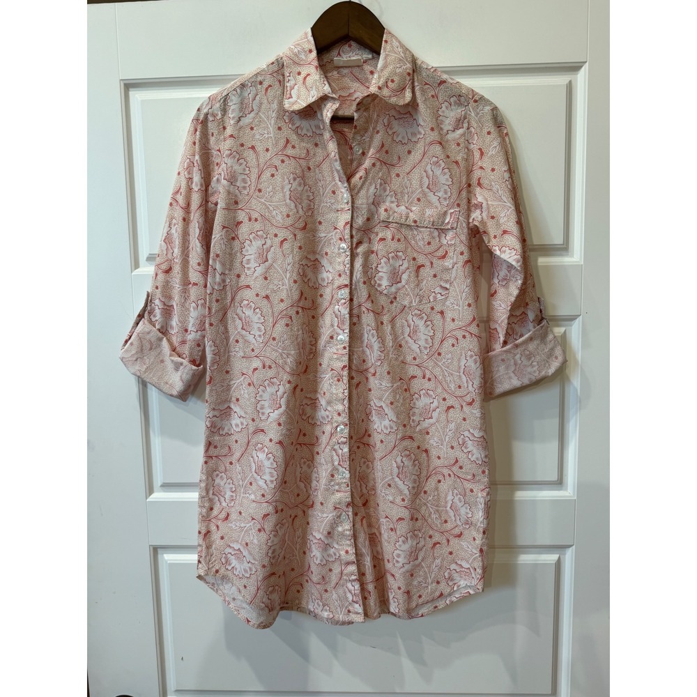Julia Amory Pink Floral Husband Sleep Shirt XS Coastal Cottagecore Preppy
